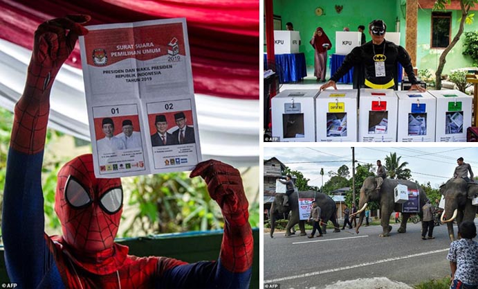 Gajah, Drakula dan Superhero jadi Petugas TPS Meriahkan Pilpres